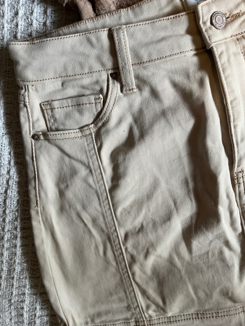 2pc Outfit bundle cute cargo look denim tan khaki mini skirt sz10& Mitto tan top - Picture 6 of 12